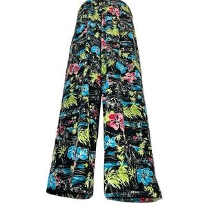 Chicos Travelers Tropical Floral Vibrant Print Comfortable Soft Palazzo Pants